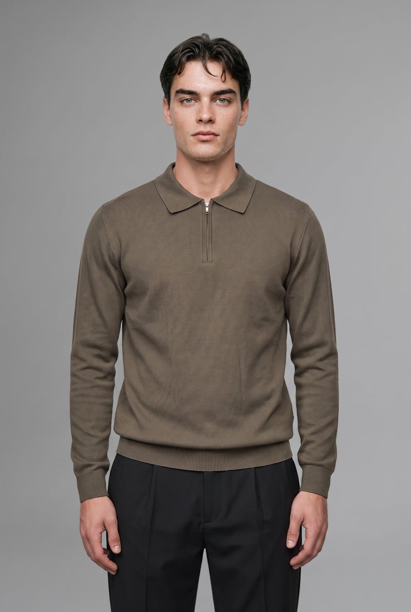 DeFacto Green Man Standard Fit Polo Collar Knitwear Pullover Casual - Image 2