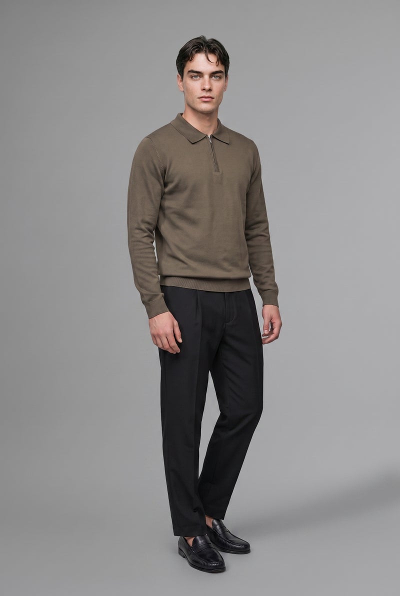 DeFacto Green Man Standard Fit Polo Collar Knitwear Pullover Casual - Image 1