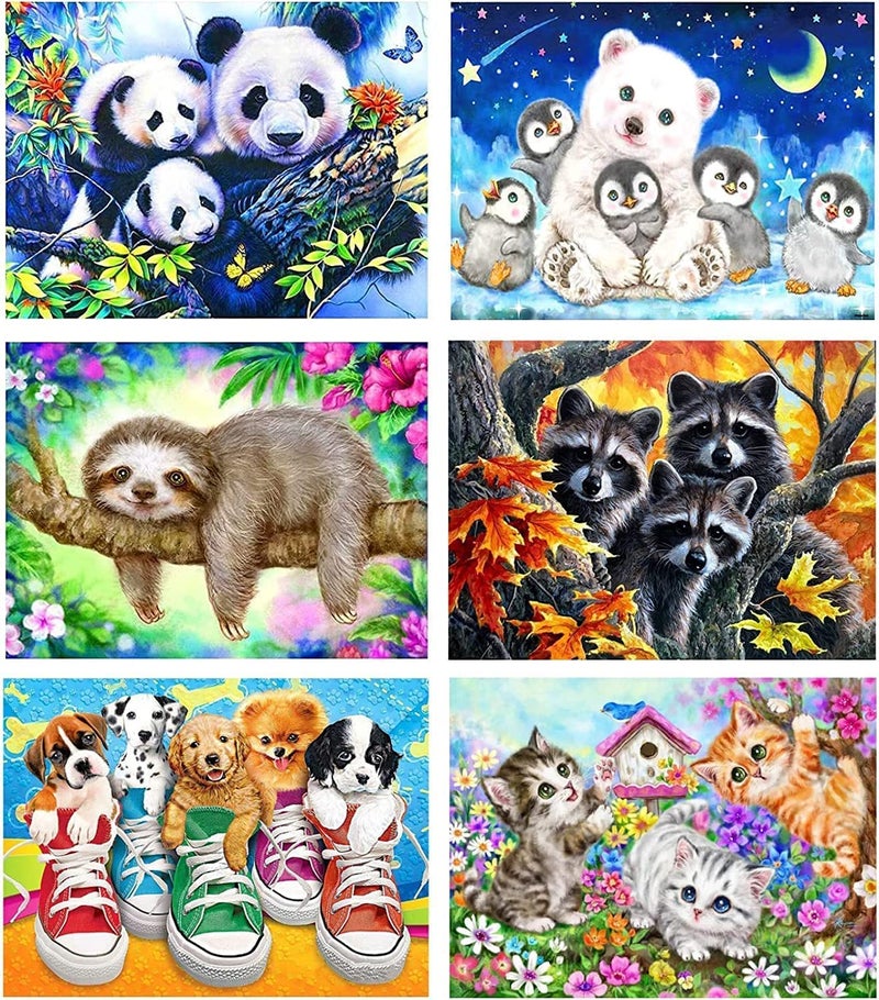 6 Pack Diamond Painting Kits for Adults and Kids 5D DIY Diamond Art KitsFull Drill DIY Animals Paint by Number Diamond Art Paintings Home Wall Decor 16x12inch40x30cm
