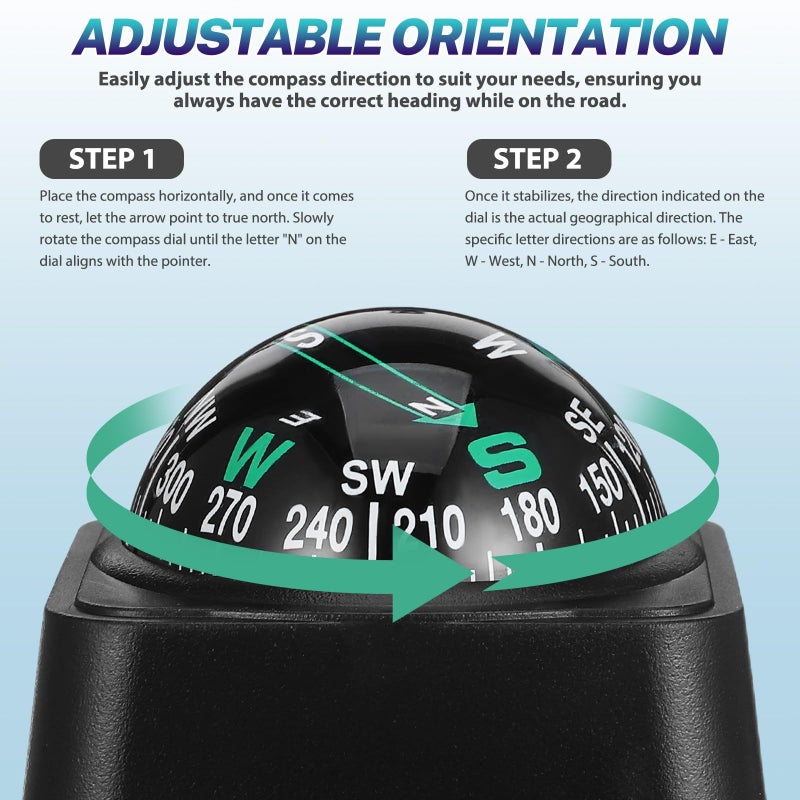 2 Pcs Adjustable Car Compass Ball Dash Mount Automotive Marine Boat Navigation Outdoor Direction Guide Blue - Image 4