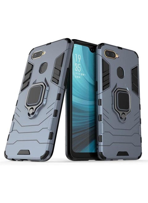 Compatible With Oppo A12 Oppo A7 Case Metal Ring Grip Kickstand Shockproof Hard Bumper Works With Magnetic Car Mount Dual Layer Rugged Cover Navy Blue