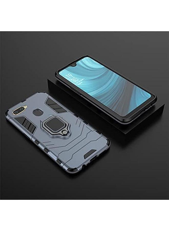 Compatible With Oppo A12 Oppo A7 Case Metal Ring Grip Kickstand Shockproof Hard Bumper Works With Magnetic Car Mount Dual Layer Rugged Cover Navy Blue