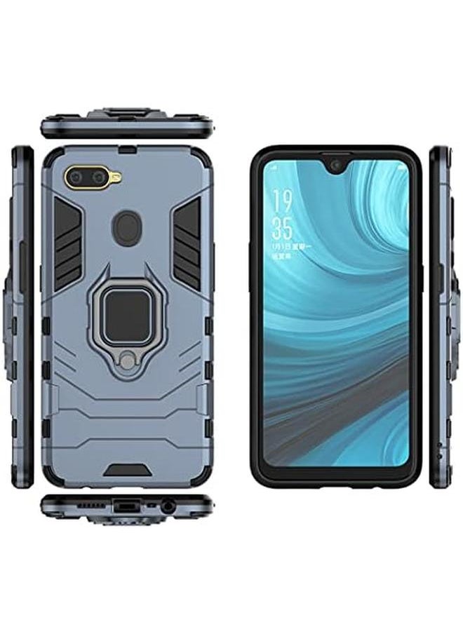 Compatible With Oppo A12 Oppo A7 Case Metal Ring Grip Kickstand Shockproof Hard Bumper Works With Magnetic Car Mount Dual Layer Rugged Cover Navy Blue