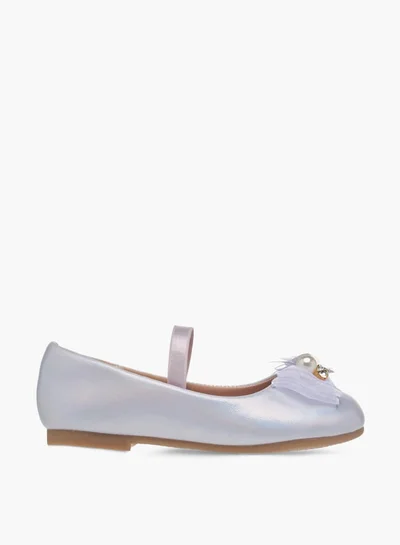 JUNIORS Girls Floral Accent Slip-On Ballerina Shoes With Elastic Strap