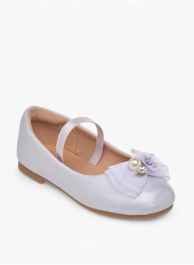 جونيورز Girls Floral Accent Slip-On Ballerina Shoes With Elastic Strap