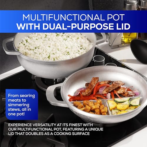 Universal 2-in-1 Caldero (9.4 inch/24 cm), Versatile Dutch Oven Pot with Lid, Premium Cast Aluminum with Dual-Function Lid for Searing Meats, Compact Pots for Stews & Rice - Image 4