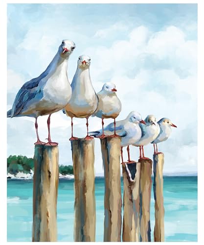 SUMGAR Paint by Numbers Kit for Adults Beginner Ocean Beach Seagull Blue Sea Canvas Painting Easy DIY Acrylic Paint by Number Coastal Nautical Wall Art Craft Kit Gift 16x20 Inch Without Frame - Image 1