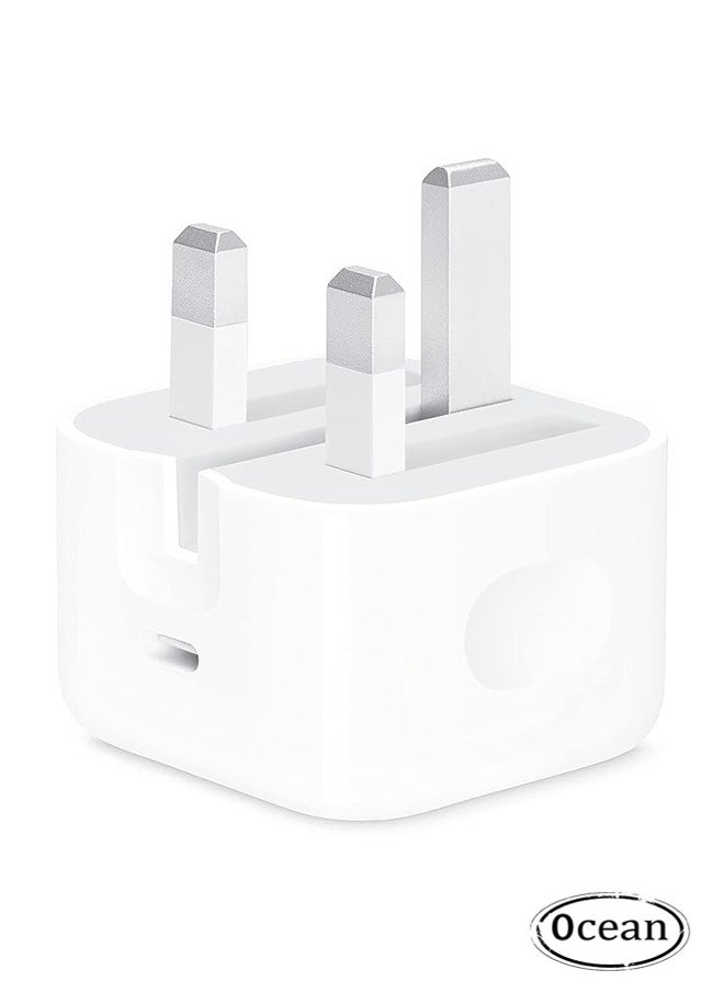 Ocean - iPhone 20W Fast Charger, 20W USB-C 3-Pin Power Adapter, USB C Wall Fast Charger Compatible with iPhone iPhone 16/15/14/13/12/SE2020/11/XR/XS Max/X Series, iPad, and Universal Travel Adapter, White - Image 1