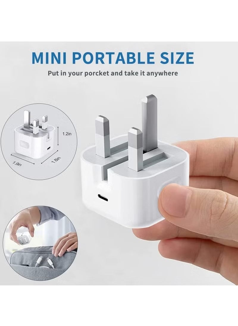 Ocean - iPhone 20W Fast Charger, 20W USB-C 3-Pin Power Adapter, USB C Wall Fast Charger Compatible with iPhone iPhone 16/15/14/13/12/SE2020/11/XR/XS Max/X Series, iPad, and Universal Travel Adapter, White - Image 1