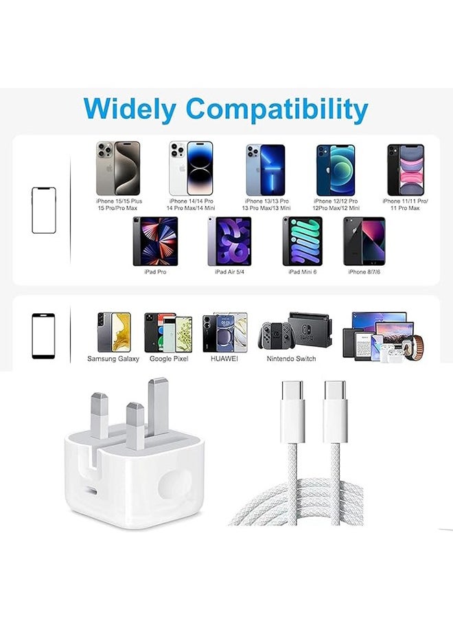 Ocean - iPhone 20W Fast Charger, 20W USB-C 3-Pin Power Adapter, USB C Wall Fast Charger Compatible with iPhone iPhone 16/15/14/13/12/SE2020/11/XR/XS Max/X Series, iPad, and Universal Travel Adapter, White - Image 1