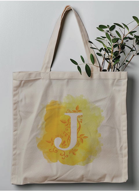 Polyester Tote Bag with Shoulder Straps and Letter J Pattern