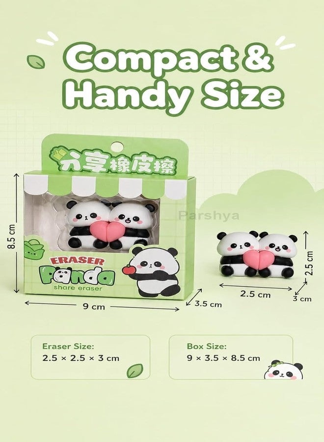 Funspark Cute Paanda Eraser Set (2 Pcs) with Gift Box | Kawaii Split Heart Design | Non-Toxic Soft Rubber Erasers for Kids School Supplies Return Gifts Stationery Items for Girls Boys - Image 3