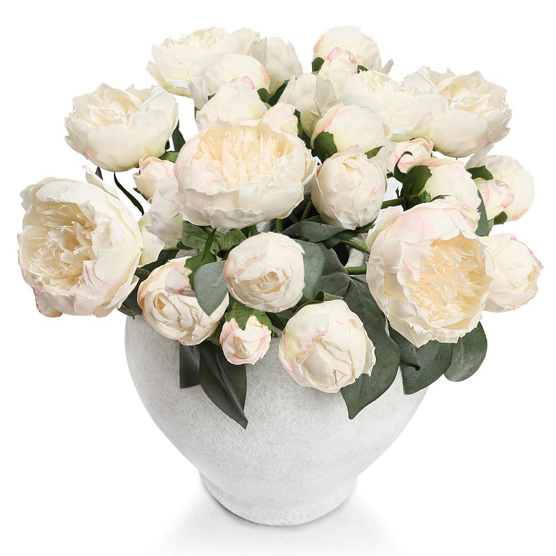 Tobilu Silk Flower Peony Bouquets - 2 Pack Artificial Peonies with Stems Vintage Look Real Peonies Flowers for DIY Crafts Flower Arrangements Wedding Centerpiece Table Decor - Champagne - Image 1