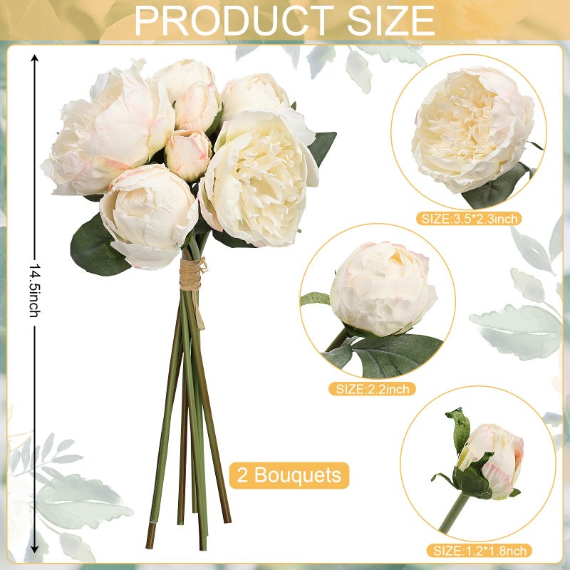 Tobilu Silk Flower Peony Bouquets - 2 Pack Artificial Peonies with Stems Vintage Look Real Peonies Flowers for DIY Crafts Flower Arrangements Wedding Centerpiece Table Decor - Champagne - Image 2