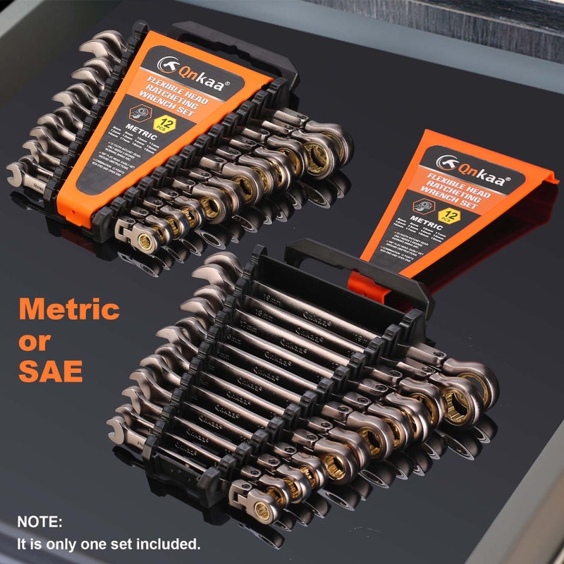 Qnkaa Flexible Ratcheting Wrench Set 12pcs Metric 8-19mm Flex-Head Spanner Gear Ring Ratchet Combination Wrenches Kit with Portable Organizer - Image 5