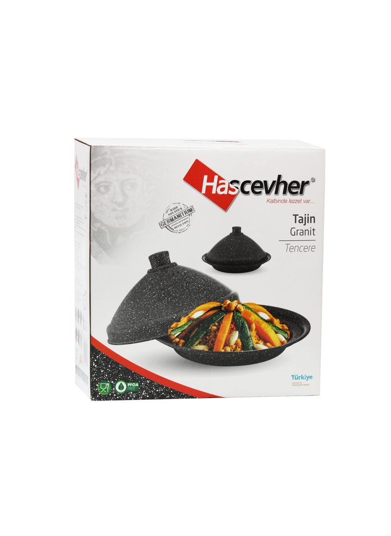 Hascevher Tajin Germanitium Pot Tajine 30 cm with Ceramic Cone-Shaped Lid Non-Stick Granite Pattern  - Image 4