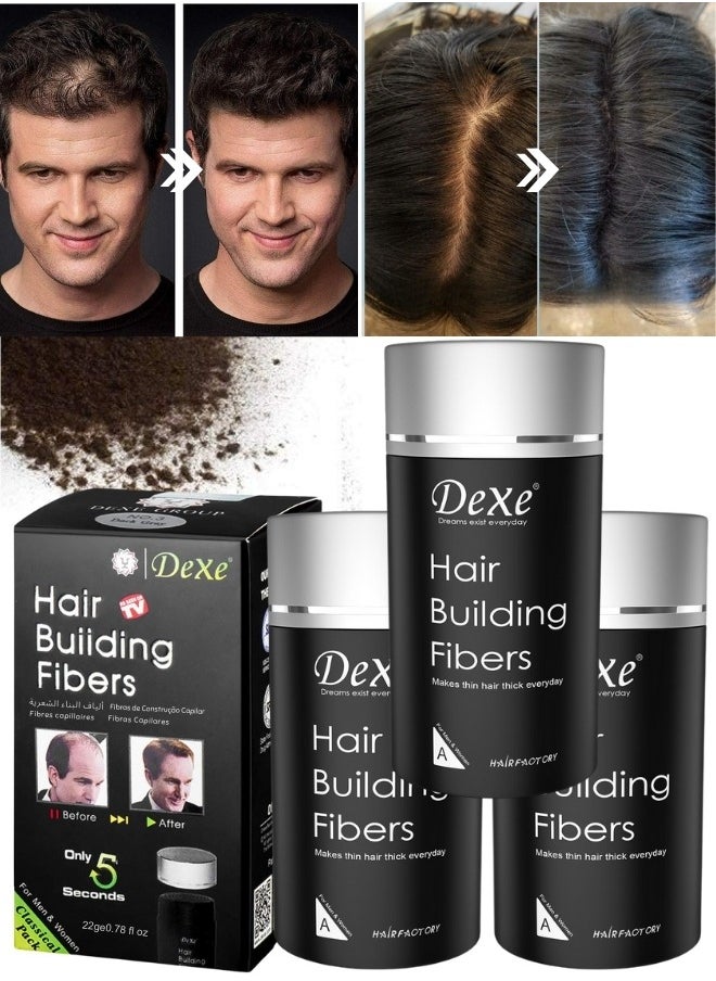 Dexe 3 Pcs Hair Building Fibers Instantly Conceal Hair Loss Natural Thickening Fibers Fast and Quick Hair Fiber Powder Hair Shadow Powder Hair Root Concealer Dark Brown 02  - Image 1