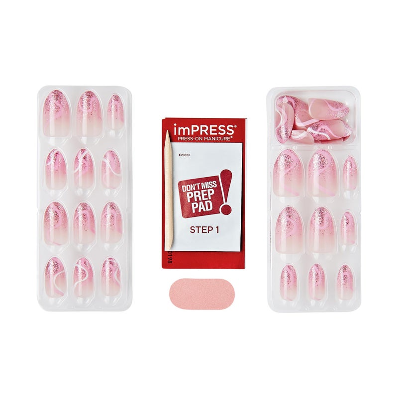 Impress KISS imPRESS No Glue Mani Press On Nails, Design, 'Wild Venus', Pink, Medium Size, Almond Shape, Includes 30 Nails, Prep Pad, Instructions Sheet, 1 Manicure Stick, 1 Mini File - Image 4