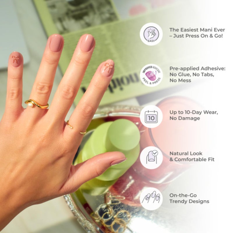 Impress KISS imPRESS No Glue Mani Press On Nails, Design, 'Wild Venus', Pink, Medium Size, Almond Shape, Includes 30 Nails, Prep Pad, Instructions Sheet, 1 Manicure Stick, 1 Mini File - Image 3