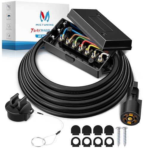 MICTUNING Heavy Duty 7 Way Plug Inline Trailer Cord with 7 Gang Junction Box 8 Feet, Weatherproof - Image 1