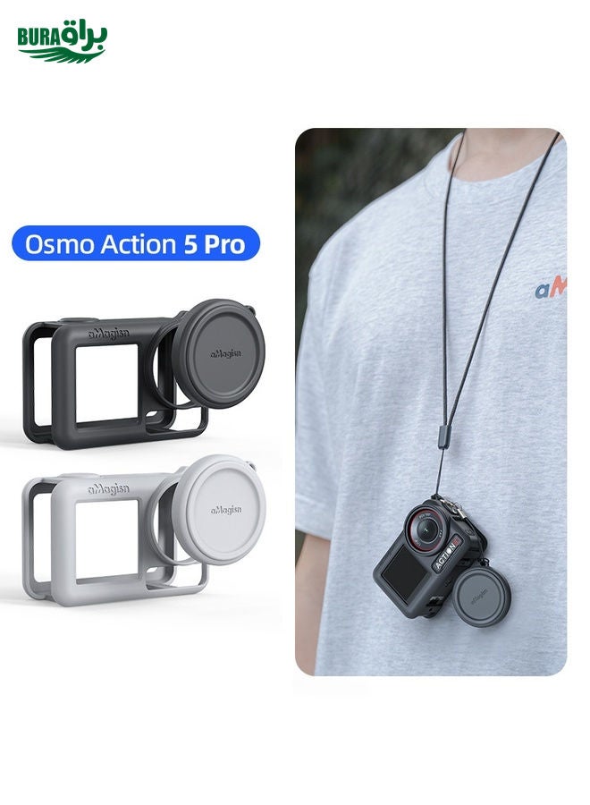BURAQ For DJI Osmo Action 5 Pro aMagisn Silicone Protective Case with Lanyard and Lens Cap(Black) - Image 2