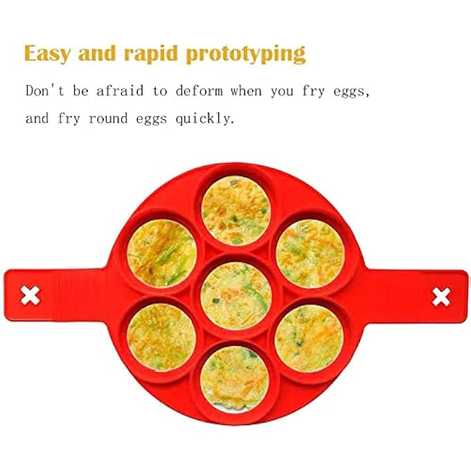 كاست ويف قالب عجة العجة حلقة قالب الفطائر 2 قوالب فطائر سيليكون 7 فتحات أداة سيليكون قابلة لإعادة الاستخدام من فطائر غير لاصقة حلقة بيض لصانع البيض تجعل الشكل الصحيح أحمر - Image 2
