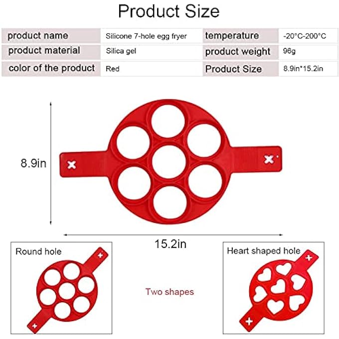 كاست ويف قالب عجة العجة حلقة قالب الفطائر 2 قوالب فطائر سيليكون 7 فتحات أداة سيليكون قابلة لإعادة الاستخدام من فطائر غير لاصقة حلقة بيض لصانع البيض تجعل الشكل الصحيح أحمر - Image 4