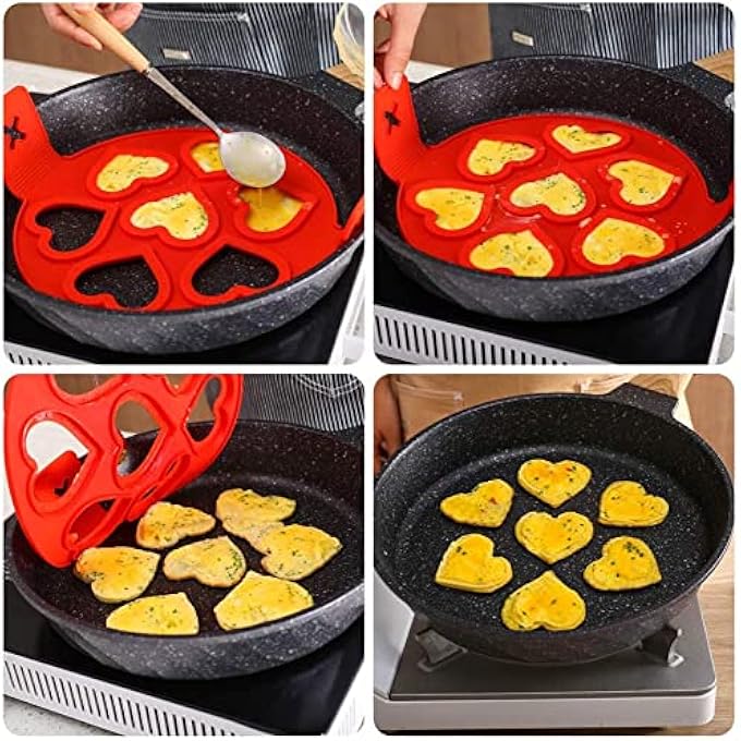 كاست ويف قالب عجة العجة حلقة قالب الفطائر 2 قوالب فطائر سيليكون 7 فتحات أداة سيليكون قابلة لإعادة الاستخدام من فطائر غير لاصقة حلقة بيض لصانع البيض تجعل الشكل الصحيح أحمر - Image 5
