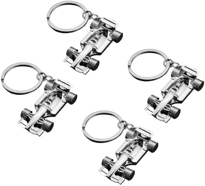 EUPSIIU 4Pcs Silver Racing Car Keyring - Creative Keychain for Car Enthusiasts - Image 1