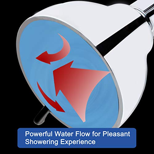 YOO.MEE High Pressure Fixed Shower Head - Strong Powerful Pressure Boosting against Low Flow Showers- 3 Function Wall Mount Rain Shower - Luxury Chrome - Image 2