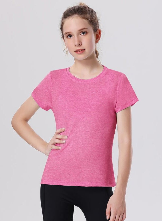 EXARUS 4 Pack Girls Athletic Shirts Quick Dry Short Sleeve Tshirts Crewneck Tee Workout Activewear Tops for Kids 8-16Y Set 4 12Y - Image 2