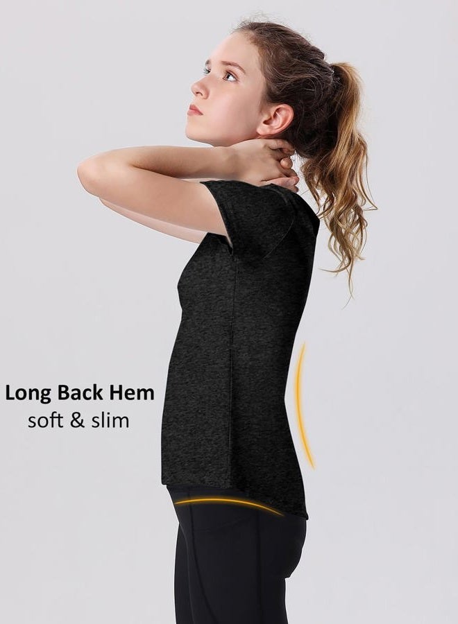 EXARUS 4 Pack Girls Athletic Shirts Quick Dry Short Sleeve Tshirts Crewneck Tee Workout Activewear Tops for Kids 8-16Y Set 4 12Y - Image 5