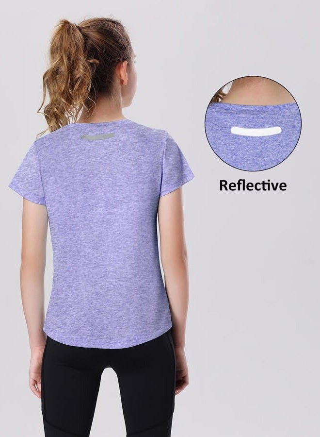 EXARUS 4 Pack Girls Athletic Shirts Quick Dry Short Sleeve Tshirts Crewneck Tee Workout Activewear Tops for Kids 8-16Y Set 4 12Y - Image 4