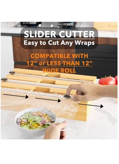 XiuWoo 5 in 1 Bamboo Wood Plastic Aluminum Foil, Food Wrap Dispenser, Wax Paper Roll Organizer Holder, Paper Holder, Utensil Storage and Wall Mount Organizer Holder with Slide Cutter, Hook  - Image 4