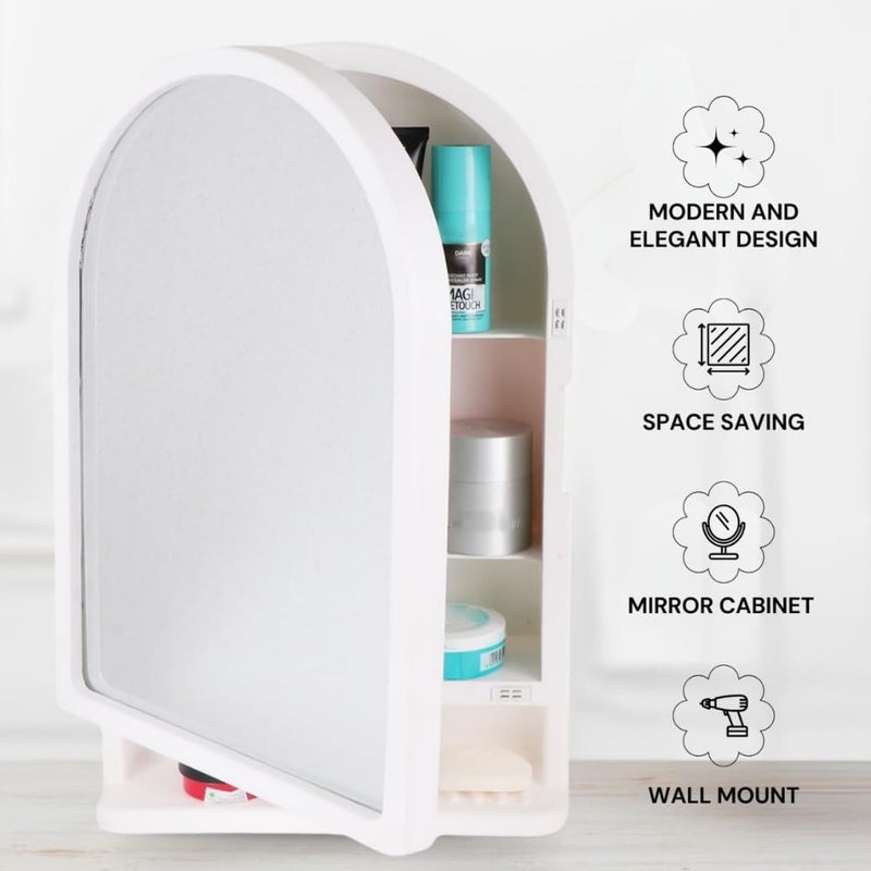 BRANCO خزانة مرآة بلاستيكية مثالية من برانكو خزانة متعددة الاستخدامات مثبتة على الحائط مرآة ملحقات الحمام خزانة مرآة لغرفة المعيشة الحمام غرفة النوم Brc932 لون عاجي - Image 3