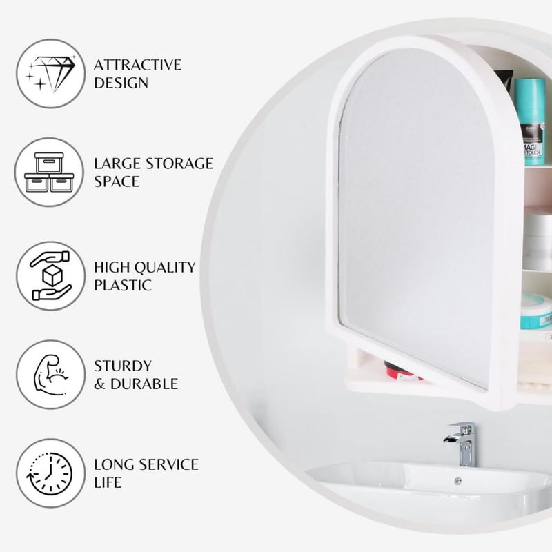 BRANCO خزانة مرآة بلاستيكية مثالية من برانكو خزانة متعددة الاستخدامات مثبتة على الحائط مرآة ملحقات الحمام خزانة مرآة لغرفة المعيشة الحمام غرفة النوم Brc932 لون عاجي - Image 2