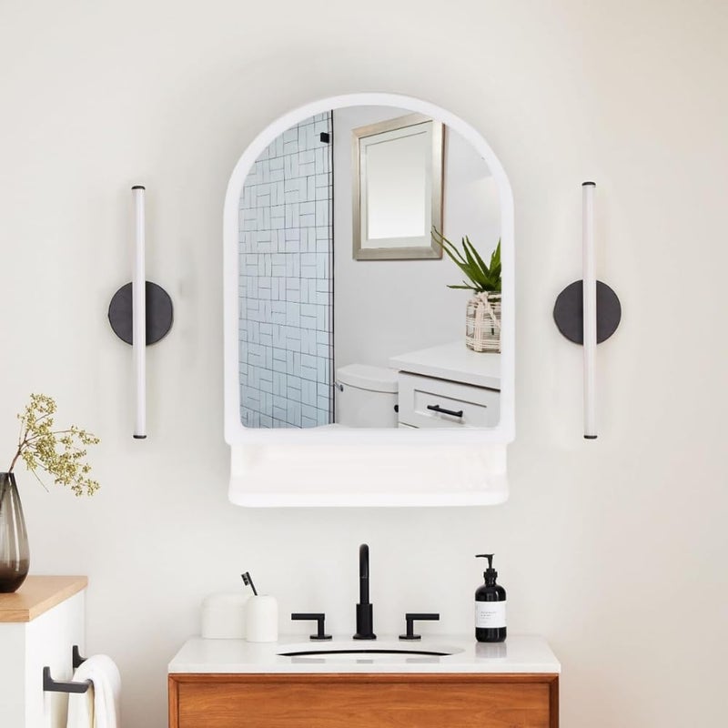 BRANCO خزانة مرآة بلاستيكية مثالية من برانكو خزانة متعددة الاستخدامات مثبتة على الحائط مرآة ملحقات الحمام خزانة مرآة لغرفة المعيشة الحمام غرفة النوم Brc932 لون عاجي - Image 5