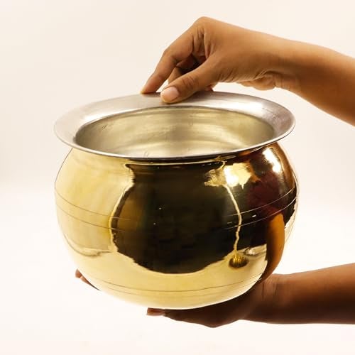 Putrika Brass Cooking Utensil Patile|Tope|Cookware|Tapeli|Peetal|Urli|Ponichatti|Thiruvaradhana Bowl |Tharpana Chatti|Abhisheka Pathram for Pooja|Puja - Gravy Pot (Large) - Image 3