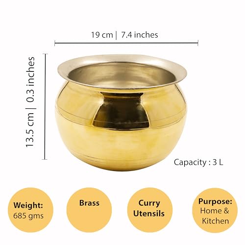 Putrika Brass Cooking Utensil Patile|Tope|Cookware|Tapeli|Peetal|Urli|Ponichatti|Thiruvaradhana Bowl |Tharpana Chatti|Abhisheka Pathram for Pooja|Puja - Gravy Pot (Large) - Image 4