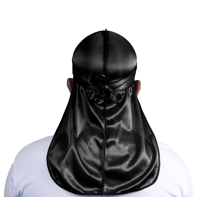 ForceWave Silky Durag for Men Wave Cap Satin Dorag for Men Women 360 Wave Black - Image 3