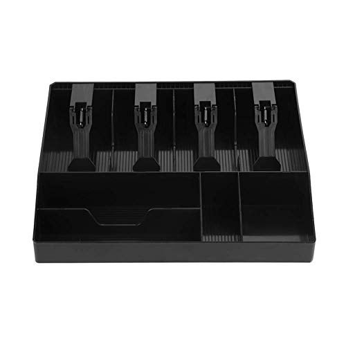 Homava Cash Register Box 4 Cash and 4 Coin Compartment, Cashier Coin Drawer Box,31.8 X 6 X 27.5 CM, Black - Image 1