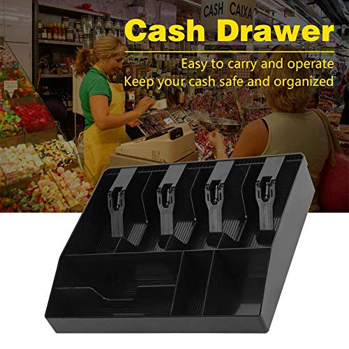 Homava Cash Register Box 4 Cash and 4 Coin Compartment, Cashier Coin Drawer Box,31.8 X 6 X 27.5 CM, Black - Image 4