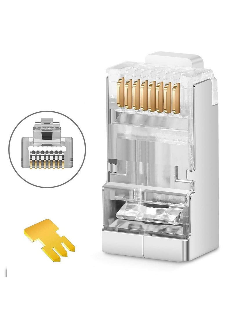 CMGTYYD RJ45 CAT5 CAT6 Pass Through Connectors - Pass Through Modular Plugs Gold Plated 3 Prong 8P8C Ethernet Ends for Solid Wire and Stranded Cable(50pcs)  - Image 1