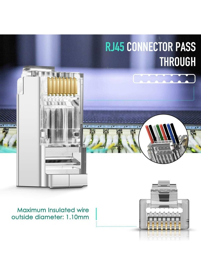 CMGTYYD RJ45 CAT5 CAT6 Pass Through Connectors - Pass Through Modular Plugs Gold Plated 3 Prong 8P8C Ethernet Ends for Solid Wire and Stranded Cable(50pcs)  - Image 2