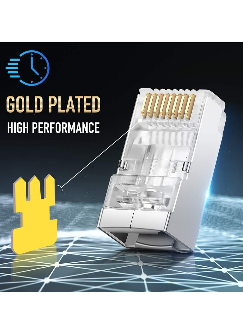 CMGTYYD RJ45 CAT5 CAT6 Pass Through Connectors - Pass Through Modular Plugs Gold Plated 3 Prong 8P8C Ethernet Ends for Solid Wire and Stranded Cable(50pcs)  - Image 4