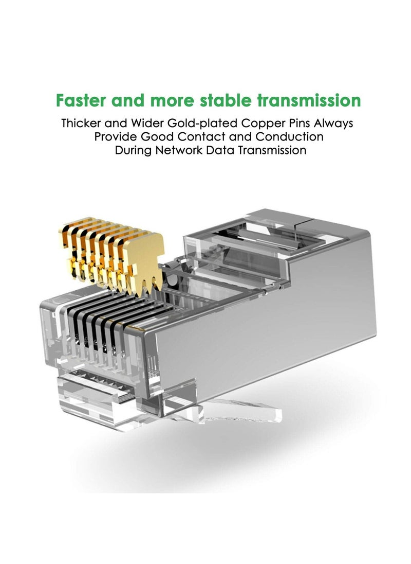 RJ45 CAT5 CAT6 Pass Through Connectors - Pass Through Modular Plugs Gold Plated 3 Prong 8P8C Ethernet Ends for Solid Wire and Stranded Cable(50pcs)