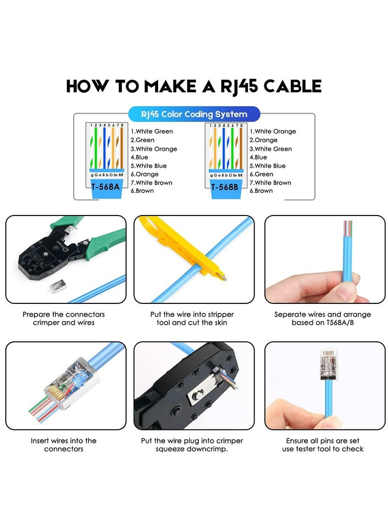 RJ45 CAT5 CAT6 Pass Through Connectors - Pass Through Modular Plugs Gold Plated 3 Prong 8P8C Ethernet Ends for Solid Wire and Stranded Cable(50pcs)