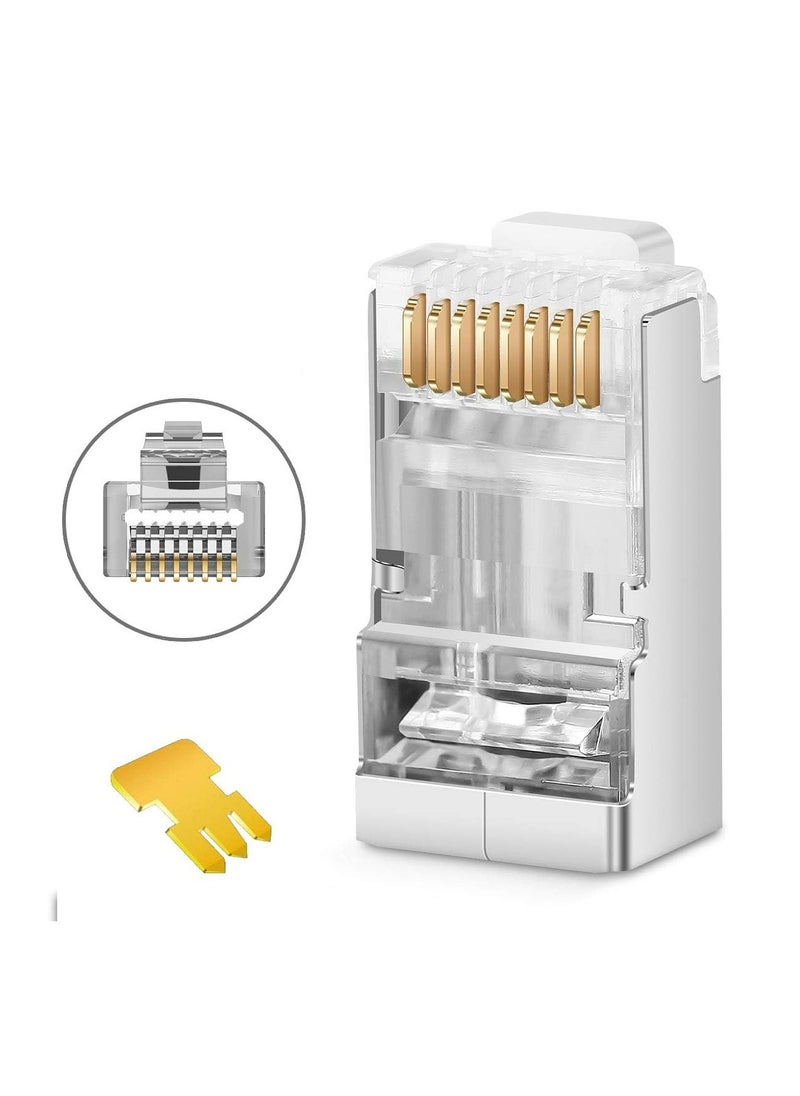 RJ45 CAT5 CAT6 Pass Through Connectors - Pass Through Modular Plugs Gold Plated 3 Prong 8P8C Ethernet Ends for Solid Wire and Stranded Cable(50pcs)