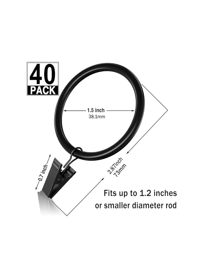 The Bros 40 Pcs Curtain Rings with Clip Hooks, Steel Curtain Rings, Curtain Clip Hooks, Decorative Rod Clips Hangers, 1.5 Inch Inside Diameter, Rustproof Vintage Black - Image 2