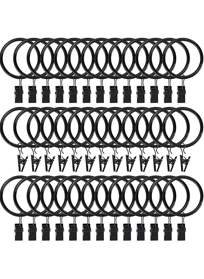 The Bros 40 Pcs Curtain Rings with Clip Hooks, Steel Curtain Rings, Curtain Clip Hooks, Decorative Rod Clips Hangers, 1.5 Inch Inside Diameter, Rustproof Vintage Black - Image 1